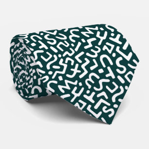 Abstract Pattern 170822 - White on Dark Green Tie