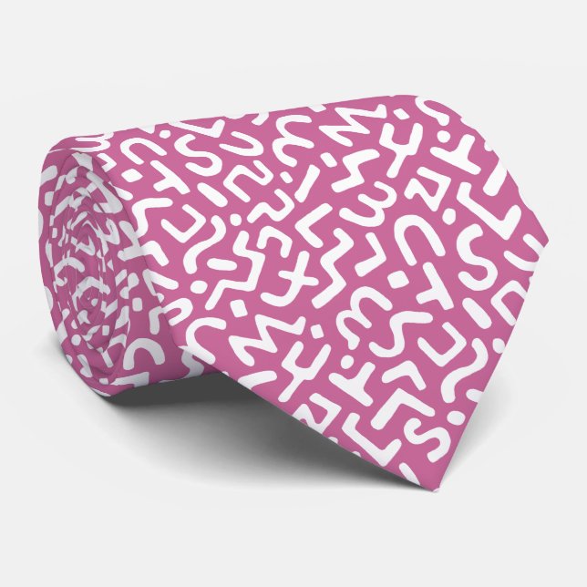 Abstract Pattern 170822 - White on Dusty Rose Tie (Rolled)