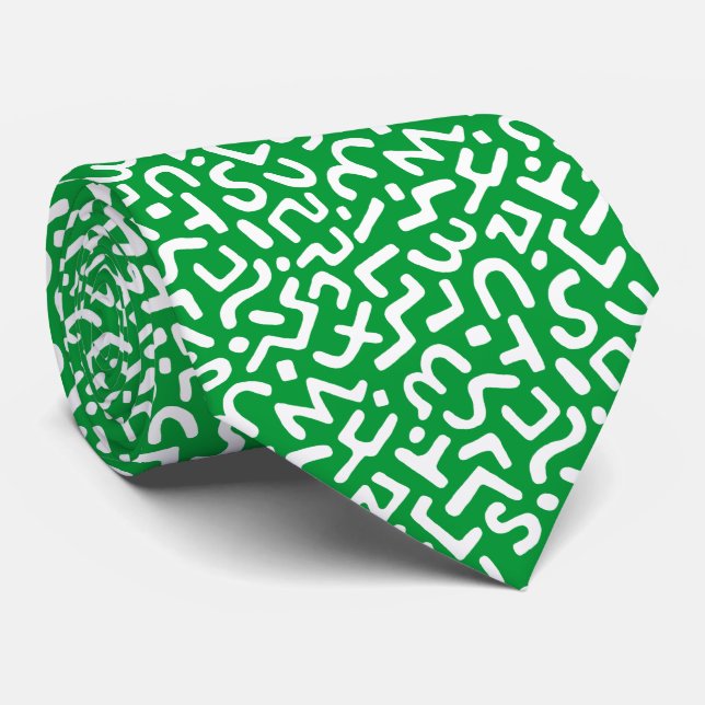 Abstract Pattern 170822 - White on Grass Green Tie (Rolled)