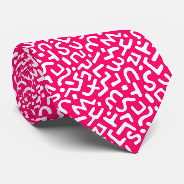 Abstract Pattern 170822 - White on Neon Red Tie (Rolled)