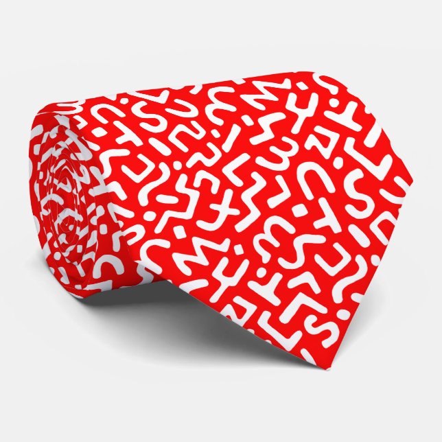 Abstract Pattern 170822 - White on Red Tie (Rolled)