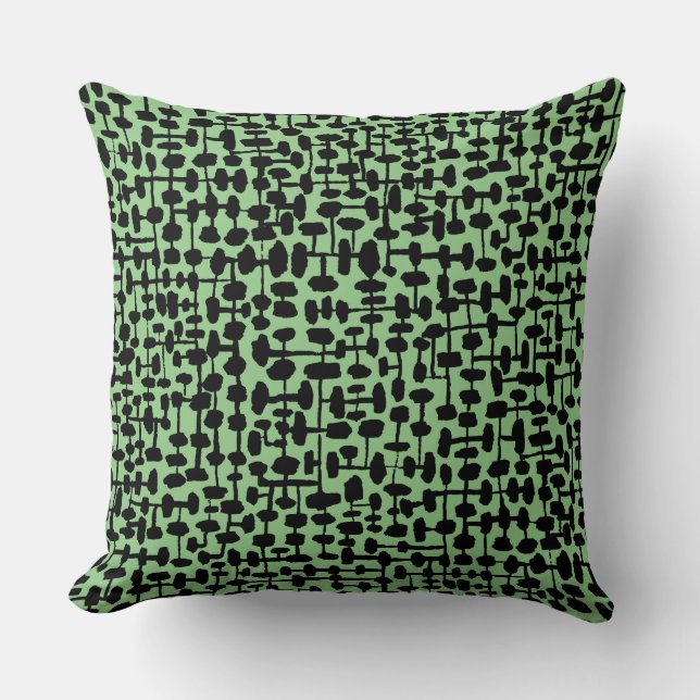 Abstract pattern 190621 Black on Sage Cushion (Front)
