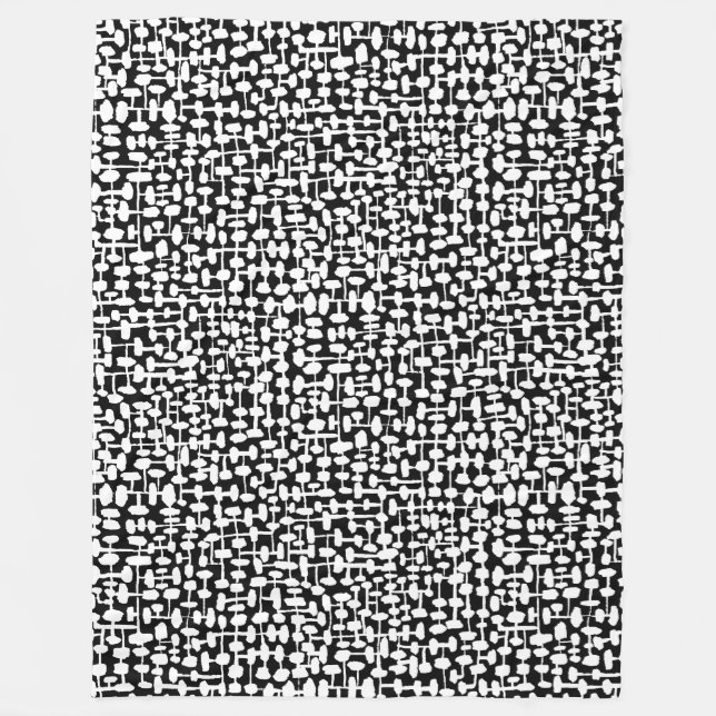 Abstract pattern 190621 Black on White Fleece Blan Blanket (Front)