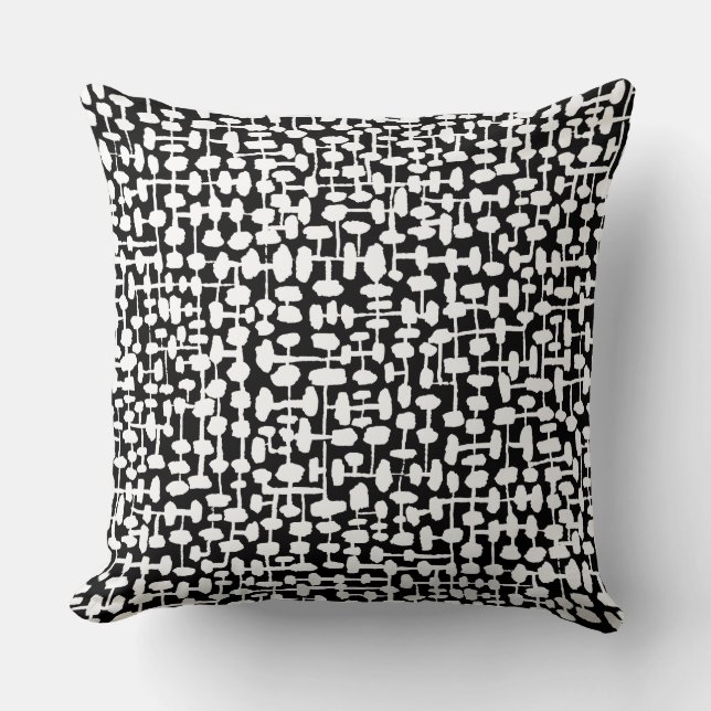 Abstract pattern 190621 White on Black Cushion (Front)