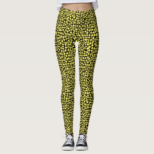 Abstract pattern 190621 Yellow and Black Leggings (Front)