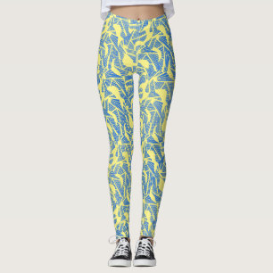 Abstract pattern 2 tones Blue.b Yellow BG Leggings