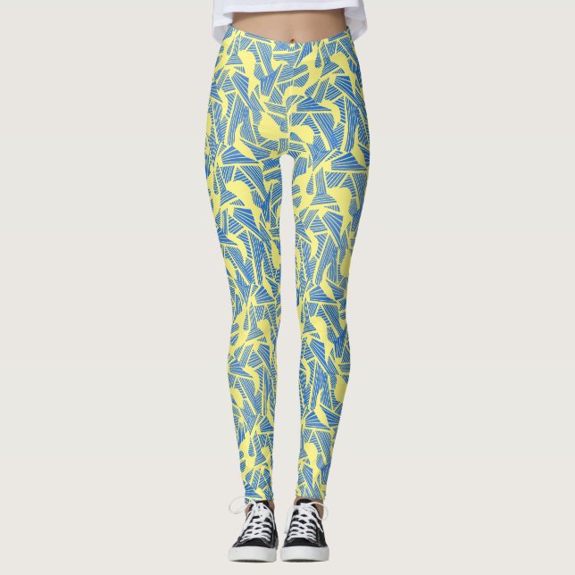 Abstract pattern 2 tones Blue.b Yellow BG Leggings (Front)