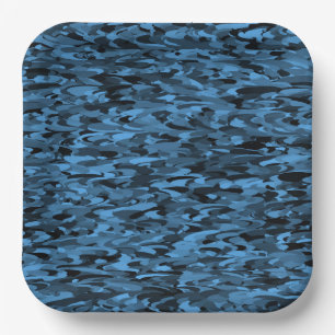 Abstract Pattern Blue Black Paper Plate