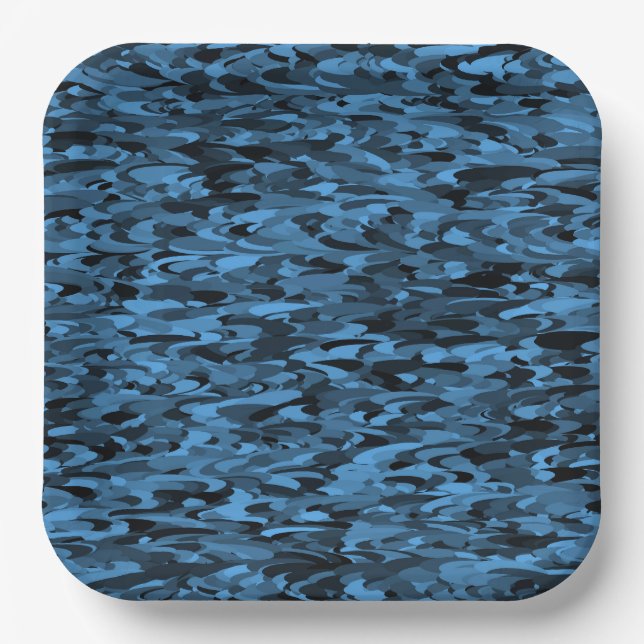 Abstract Pattern Blue Black Paper Plate (Front)