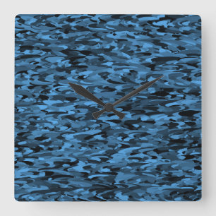 Abstract Pattern Blue Black Square Wall Clock
