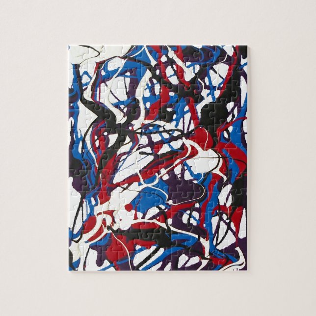 Abstract pattern blue, red, black, white. Modern. Jigsaw Puzzle (Vertical)