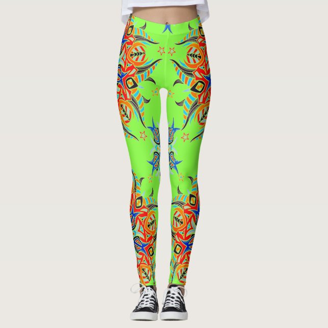 Abstract Pattern Design ( Lime Green ) Leggings (Front)