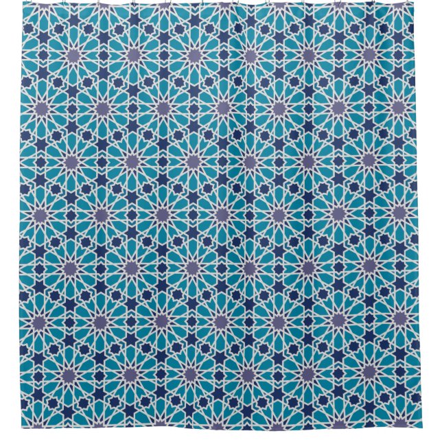 Abstract Pattern In Blue And Grey Shower Curtain (Front)