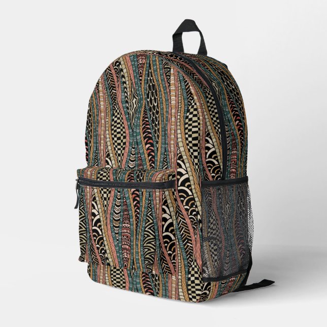 Abstract pattern in ethnic style printed backpack (Back Corner Right)