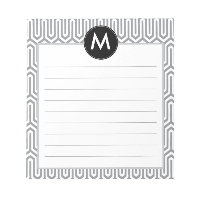 Abstract Pattern Monogram Initial in Black Grey Notepad (Front)