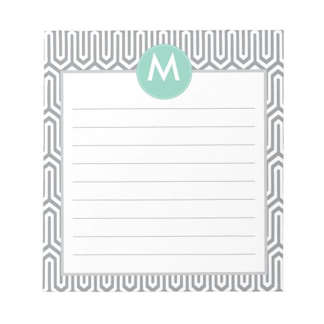 Abstract Pattern Monogram Initial in Mint Grey Notepad (Front)