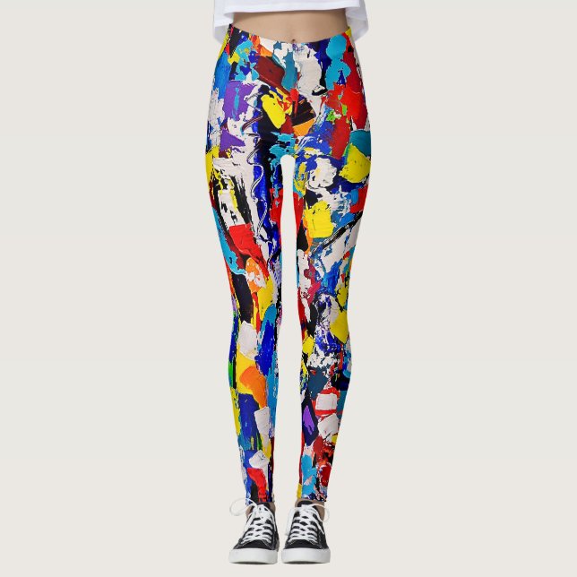 Abstract Pattern Multicolor Colourful Paint Dab Leggings (Front)