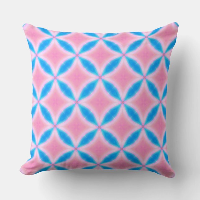 Abstract Pattern of Pink and Blue Squares Cushion (Front)