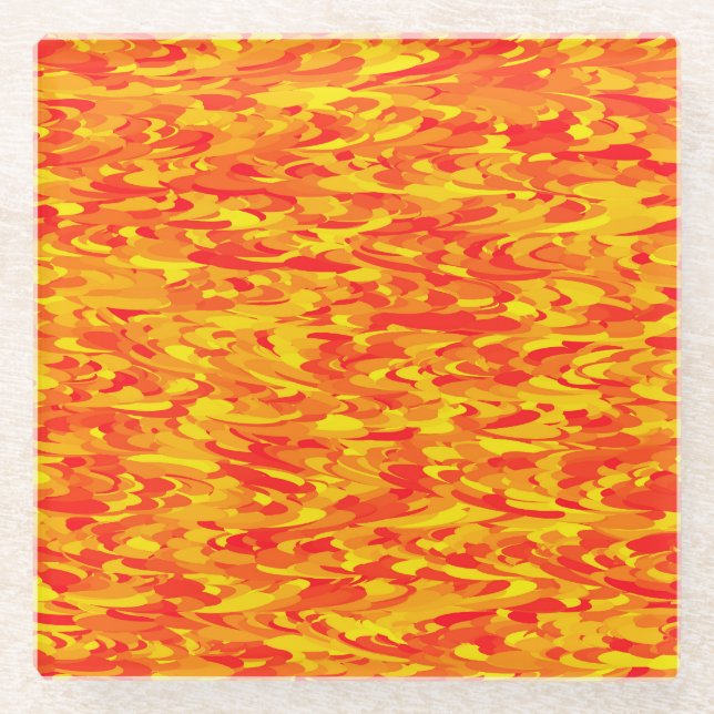 Abstract Pattern Orange Red Yellow Glass Coaster (Front)
