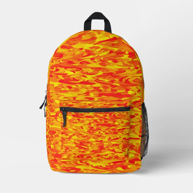 Abstract Pattern Orange Red Yellow Printed Backpack (Front)