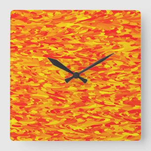Abstract Pattern Orange Red Yellow Square Wall Clock