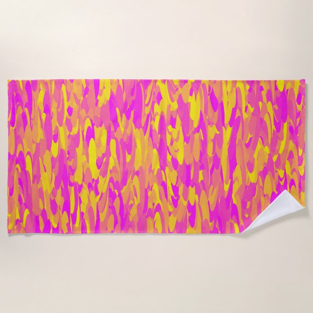 Abstract Pattern Pink Yellow Orange Beach Towel (Front)