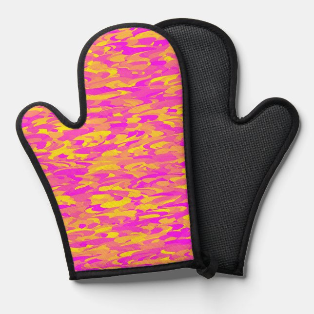 Abstract Pattern Pink Yellow Orange Oven Mitt (Front/Back)