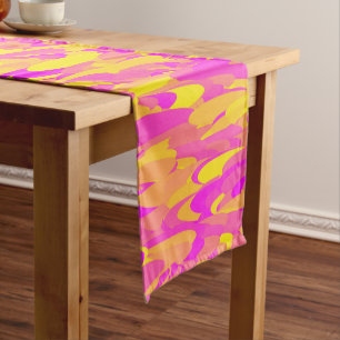 Abstract Pattern Pink Yellow Orange Short Table Runner