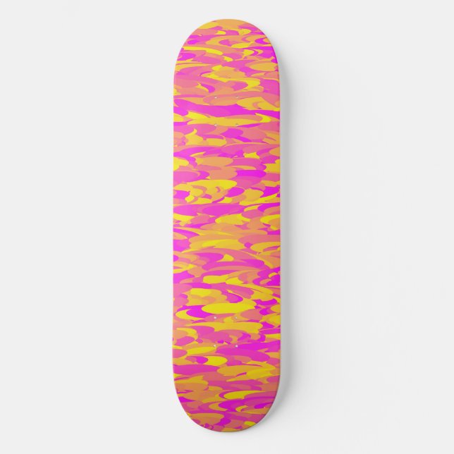 Abstract Pattern Pink Yellow Orange Skateboard (Front)