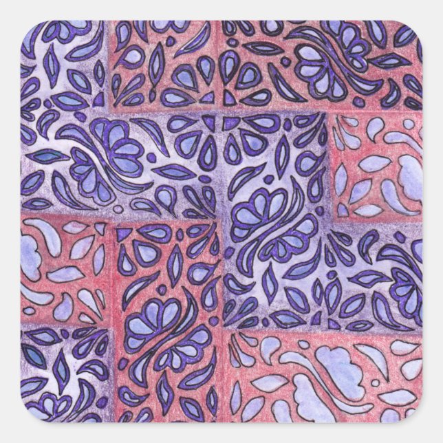 Abstract Pattern Purple and Pink Square Sticker (Front)