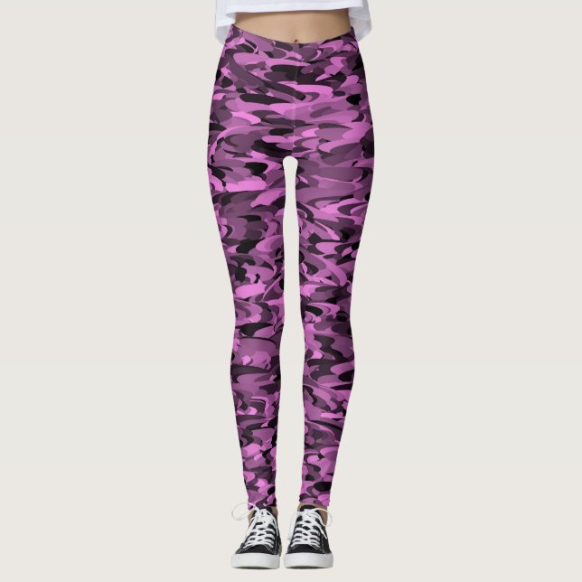 Abstract Pattern Purple Black Leggings (Front)