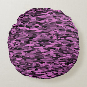 Abstract Pattern Purple Black Round Cushion