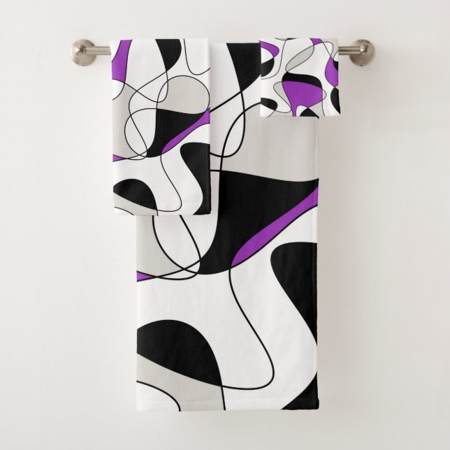 Abstract pattern - purple, grey, black and white. bath towel set (Insitu)