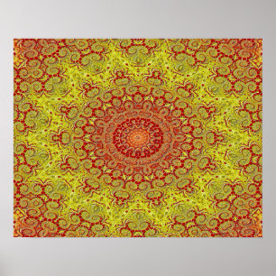 Abstract Pattern Red And Yellow Mosaic Tile Poster