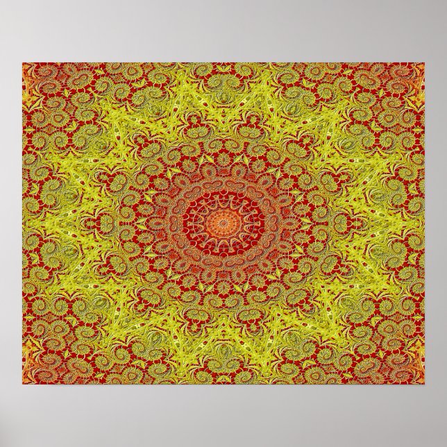 Abstract Pattern Red And Yellow Mosaic Tile Poster (Front)