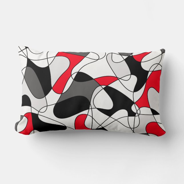 Abstract pattern - red, black and white. lumbar cushion (Front)