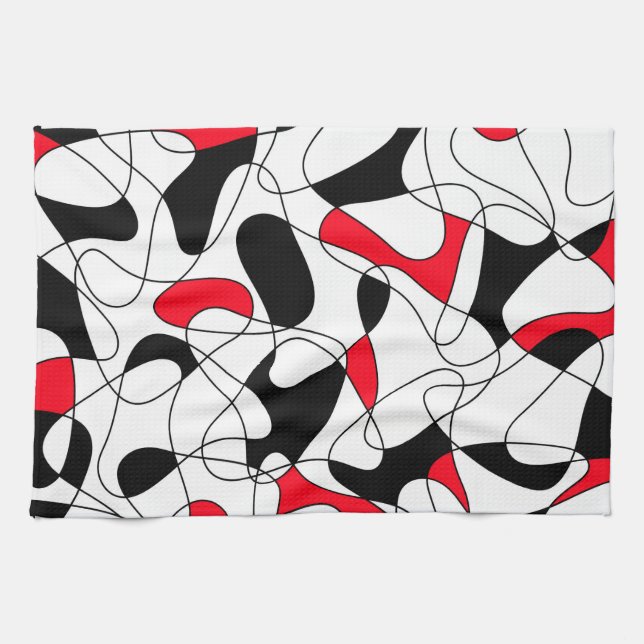 Abstract pattern - red, black and white. tea towel (Horizontal)