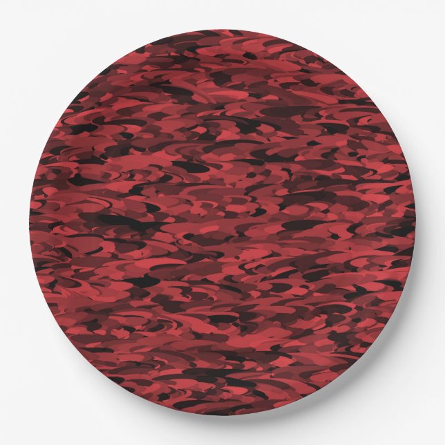 Abstract Pattern Red Black Paper Plate (Front)