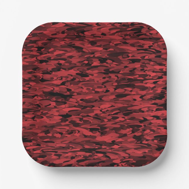 Abstract Pattern Red Black Paper Plate (Front)