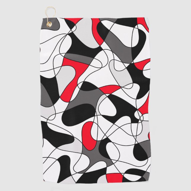 Abstract pattern - red, grey, black and white. golf towel (Front)