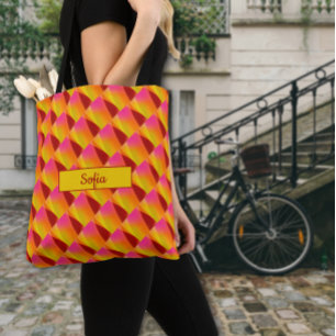 Abstract pattern red yellow orange name tote bag