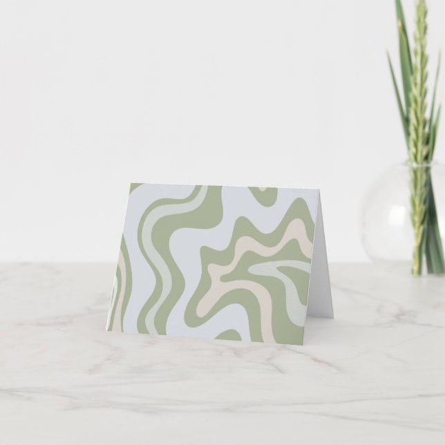 Abstract Pattern Retro Liquid Swirl in Sage Green Note Card (Front)