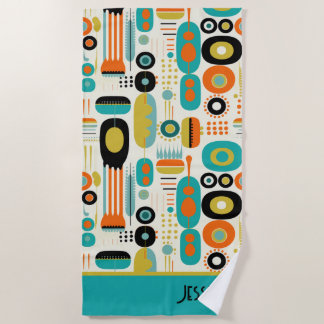 Abstract Pattern RETRO Mid Century Modern Name  Beach Towel