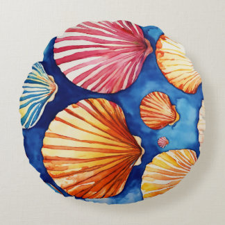 abstract pattern: shells blue brown round cushion