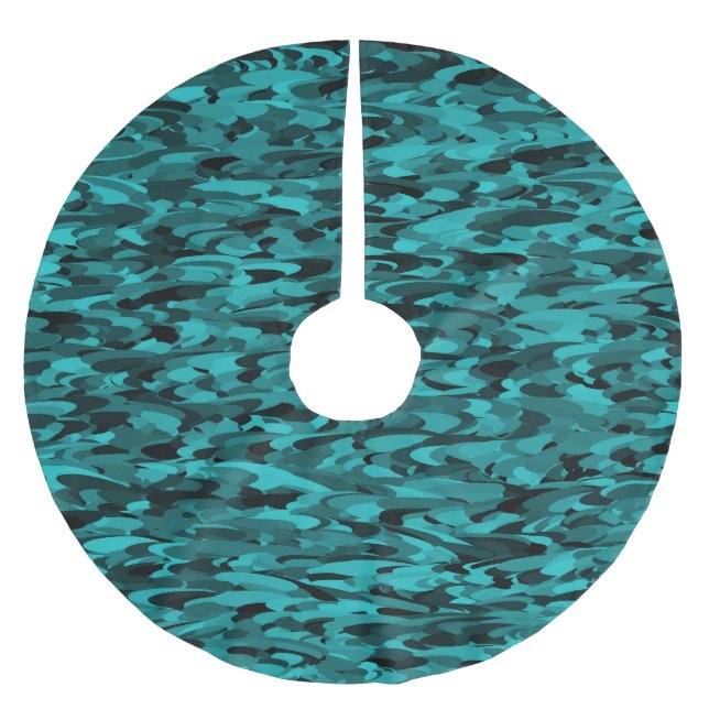 Abstract Pattern Teal Black Brushed Polyester Tree Skirt (Front)