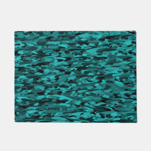 Abstract Pattern Teal Black Doormat
