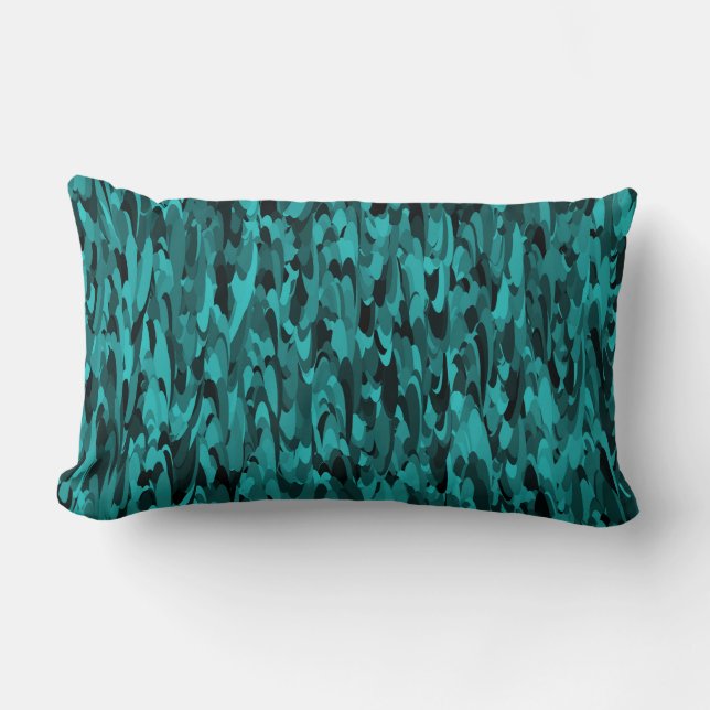 Abstract Pattern Teal Black Lumbar Cushion (Front)