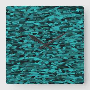 Abstract Pattern Teal Black Square Wall Clock