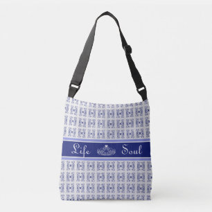 Abstract Pattern & Tiara in Blue & White Crossbody Bag