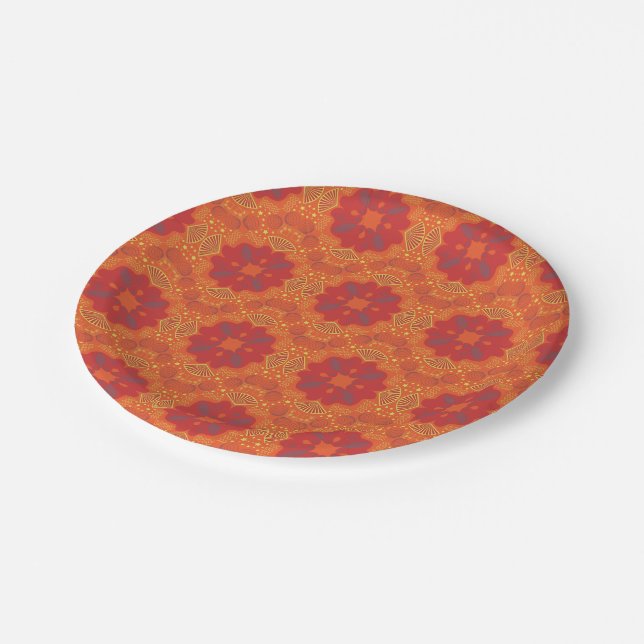 Abstract pattern with red flower paper plate (Angled)